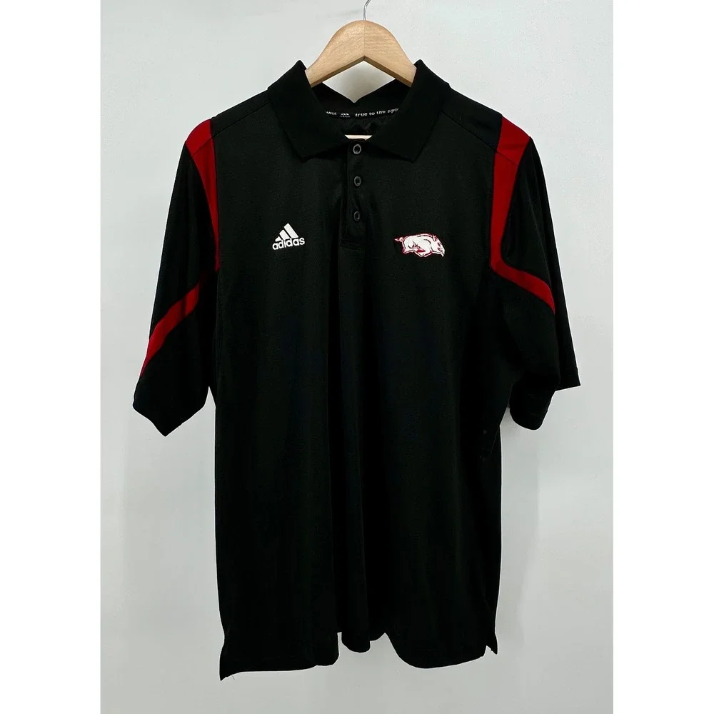 Adidas Arkansas Razorbacks‎ Mens XL Polo Shirt Black Red ClimaCool 1968A 08